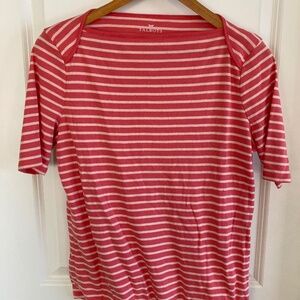 Talbots 100% Pima Cotton coral striped Tee | Shirt | Blouse | Top | Super Soft!